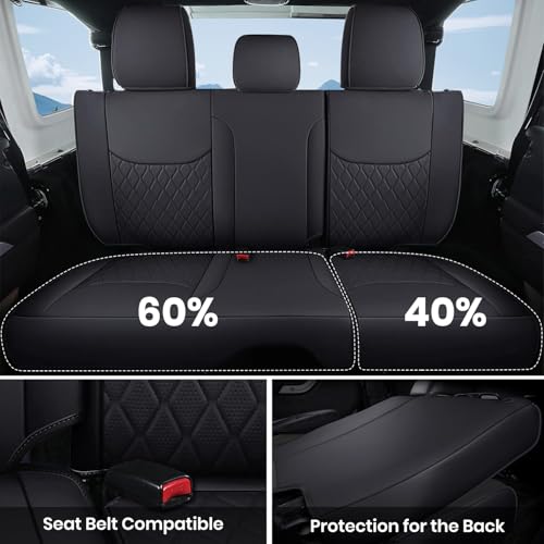Image of Coverado Seat Covers 4-Door Fullset for Jeep Wrangler, Waterproof Car Seat Covers for Truck Automotive Seat Covers Custom Fit for 2007-2024 Jeep Wrangler JK JL(Black)