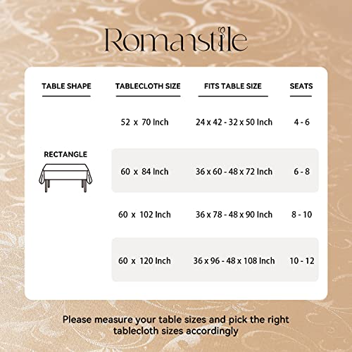 Romanstile Rectangle Vinyl Tablecloth,100% Waterproof Heavy Duty Oil Spill Proof Stain Resistant Plastic Pu Table Cover With Flannel Backing For Kitchen/Dining/Parties（Flower Champagne, 60 X 84 #TOP5