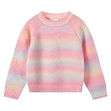 TRENDSTITCH Sweater for Girls Crewneck Striped Gradient Long Sleeve Cable Knit Sweaters Chunky Pullover Jumper Fall Winter Rainbow 9-10