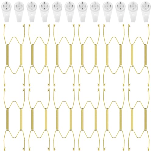 Image of Hotop 12 Pieces Plate Hangers for Wall Stainless Steel Wire Invisible Heavy Duty Plate Hangers Display Holders with 12 Pieces Hooks for Wall Decorative(4-5 Inch,Gold)