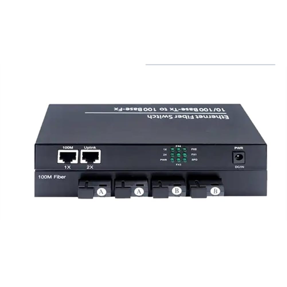 Fiber Optical Media Converter 10/100Mbps Single Mode 20Km 4 SC-Port 2 RJ45 Fiber Switch External Power Supply EU Plug