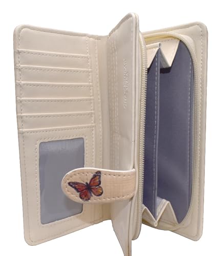 Shag Wear Monarch Butterfly Migration Large Wallet for Women and Teen Girls Vegan Faux Leather Beige 7"2