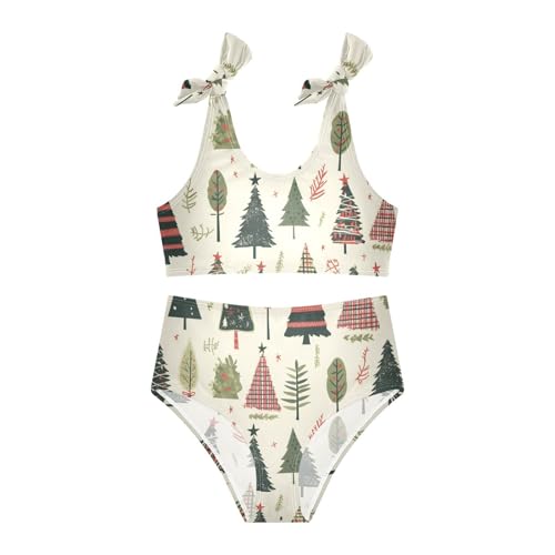 KLL Buffalo Plaid Christmas Trees Girls 2 Piecing Bikini Sets Scoop Neck Swimsuits Swimming Suits Adjustable Shoulder Strap3