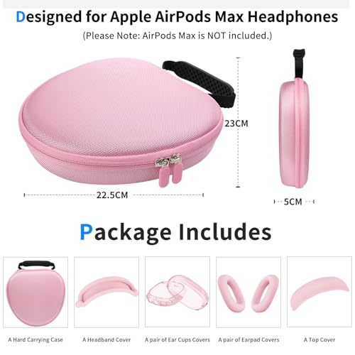 Image of Hard Case for AirPods Max 2 Supports Sleep Mode, Travel Carrying Headphone Case with AirPods Max 2 /1 Clear Ear Cups Cover /Silicone Earpad Case /Headband Cover, Protective Portable Storage Bag, Pink