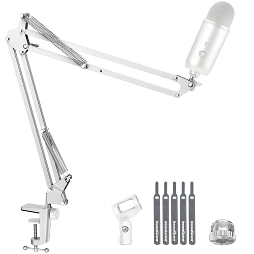 Image of InnoGear Boom Arm Microphone Mic Stand for Blue Yeti HyperX QuadCast SoloCast Snowball Fifine Shure SM7B and other Mic, Medium, White
