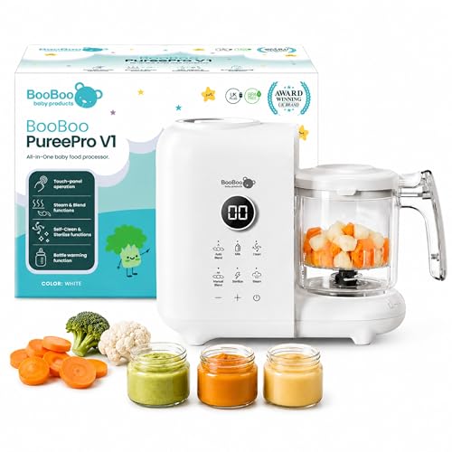 BooBoo Baby PuréePro V1 5-in-1 Baby Food Maker & Steamer Blender Baby Food Processor Purée Maker with Bottle Warmer Steriliser & Self-Cleaning