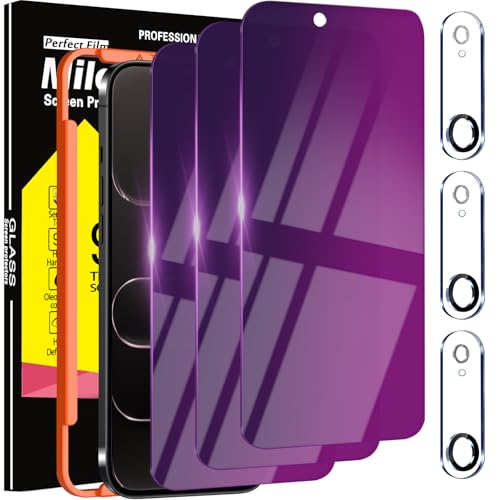 Image of Milomdoi 3 Pack Gradient Colorful Privacy Screen Protector for iPhone Air [Anti-Blue Light Private Film for 17 Air], 3 Pacs Camera Lens Protector Accessories, Case Friendly, Tempered Glass,Purple