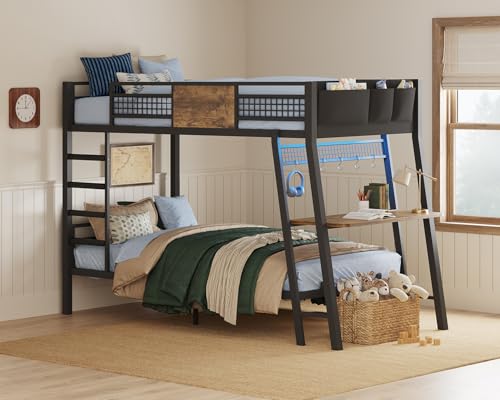 Twin Over Twin Bunk Bed with Desk & LED Lights