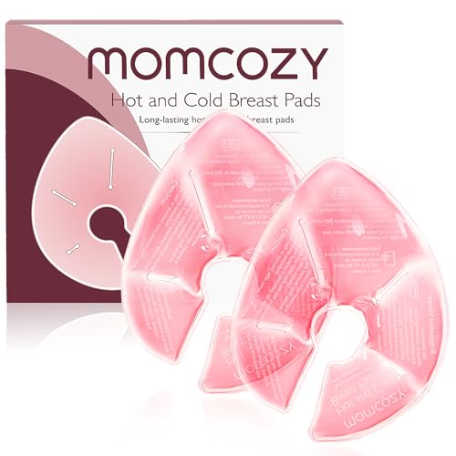 Momcozy Compresses de thérapie mammaire grand format, chaudes et froides, coussinet allaitement, avec 2 housses douces, essentielles pour l’allaitement, lot de 2, rose