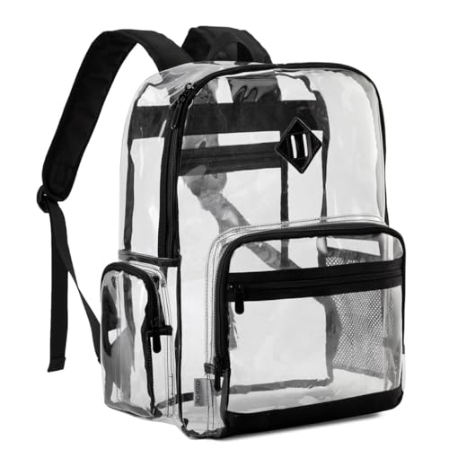 Chase Chic Klarer Rucksack, Transparent Wasserdichte Schulrucksack, Durchsichtig Strapazierfähige PVC-Buch-Tasche für Schule College Sport Beruf Reise, Schwarz
