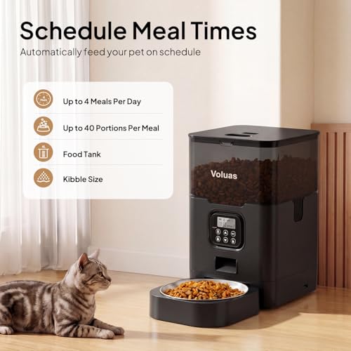 Image of VOLUAS Automatic Cat Feeder, 4L Timed Dry Food Dispenser for Cats & Dogs | Programmable Portion Control, Up to 4 Meals Daily, Dual Power Supply, Power-Off Memory, 10-Second Voice Recorder