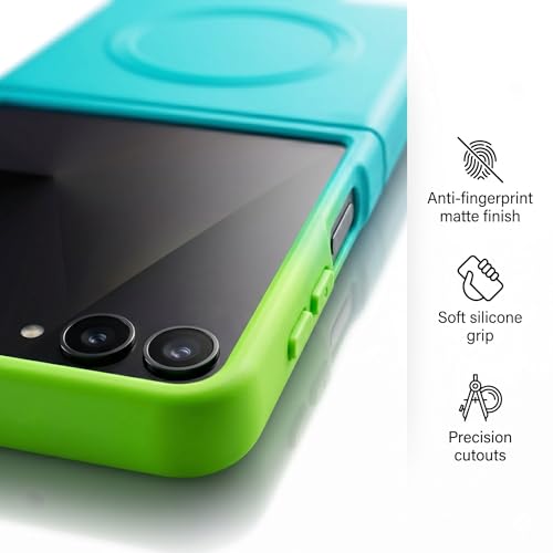 Image of amazon basics Gradient Mag-Safe Case for Samsung Galaxy Z Flip 7 5G | Soft Silicone Shockproof Cover with Camera Protection | Slim Lightweight Design | Smooth Touch & Durable - Green & Blue