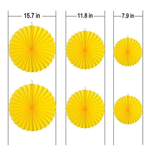 Image of MOWO Yellow Paper Fans Hanging Decoration, 6pc | Summer birthday graduation wedding retirement baby shower new year valentines day party decoration