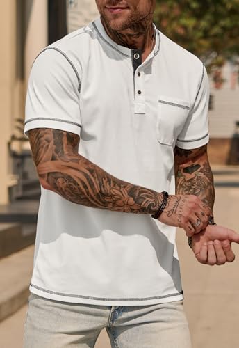 Mens Henley Shirts Casual Waffle Stretch Summer T-Shirt with Pocket (S-XXL)4