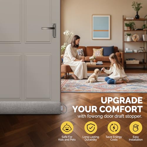 fowong Door Draft Stopper 30 Inch Weighted Under Door Noise Stopper Soundproofing Draft Guard Wind Blocker with Hook Tapes for Easy Install, Grey by fowong - Image 6