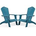 Psilvam Adirondack Chair, Oversized Poly Lumber Fire Pit Chair with Cup Holder, 350Lbs Support Patio Chairs for Garden, Weather Resistant Outdoors Seating, Relaxing Gift for Father & Mother(2, Blue)