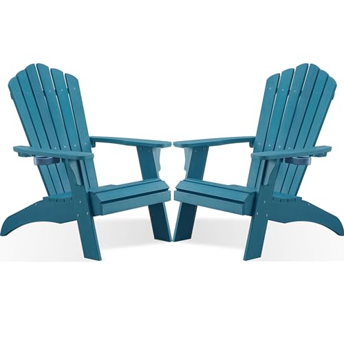 Image of Psilvam Adirondack Chairs Set of 2 with Cup Holder, Blue