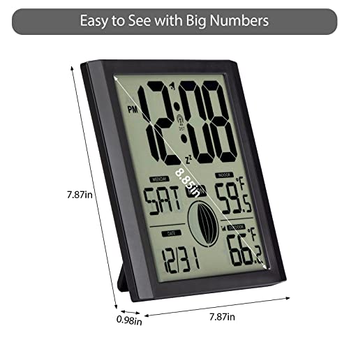 Digital Atomic Wall Clock, Atomic Clocks With Indoor Outdoor Temperature,Battery Operated,Calendar,Moon Phase Clock With Day And Date For Bedroom Home Office Elderly #TOP7