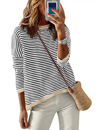 ANRABESS Womens Striped Sweaters Long Sleeve Top Crewneck Color Block Casual Loose Knitted Pullover Shirts 2025 Fall Outfits