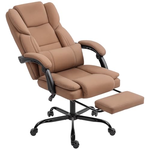 HOMCOM Chaise Bureau Ergonomique, Fauteuil de Bureau avec Dossier inclinable, Hauteur réglable, Soutien Lombaire, Repose-Pieds et pivotant à 360°, Cuir synthétique...