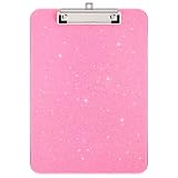 Zoenley A4 Plastic Glitter Clipboard, Sparkly Cute Pink 12.5 x 9 Letter Size for Classroom, Students, Teacher, Nurse, 8.5 x 11 Clip Board with Low Profile Clip, Office & School Supplies