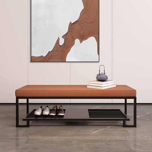 Banc d'entrée en métal noir et coussin cuir PU élégant - 6