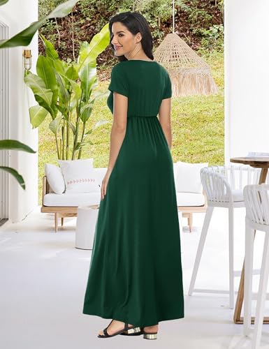 Image of Lacavocor Womens Short Sleeve Maxi Dresses Empire Waist Long Dress