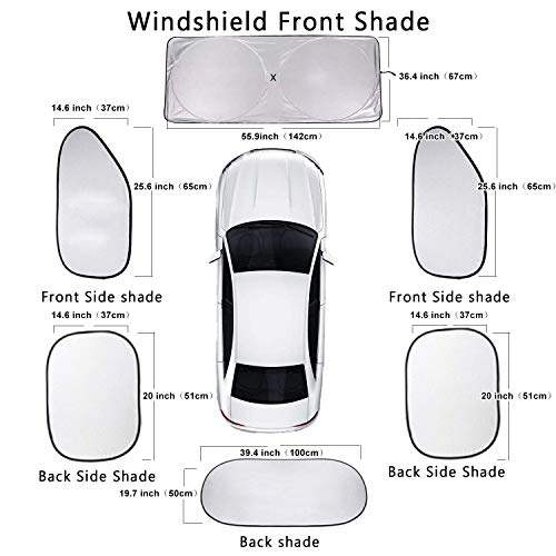 XBRN 6 Pcs Car Windshield Sunshade UV Protector Folding Silvering,Car Window Sun Shade Visor Shield Cover, Sun Shade UV Reflector, Keeps Vehicle Cool, Sun Protection for Baby Auto Car SUV - Thumbnail 2