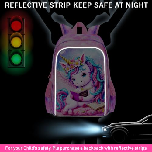 Image of AGSDON 3PCS Read Unicorn Backpack for Girls, 16 inch Kids Backpacks for Girl Water Resistant Preschool, Elementary Bookbag with Lunch Box