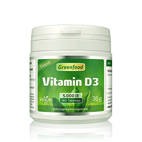 Vitamin D3 Depot, 5000 iE, 180 Tabletten. Ohne künstliche Zusatzstoffe, ohne Gentechnik. Vegan.