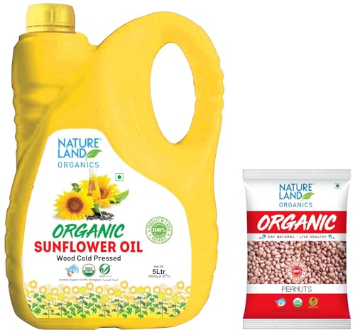 Image of Natureland Organics Sunflower Oil Jar, 5 L & Whole Peanuts / Groundnuts 500 Gm - Organic Peanuts