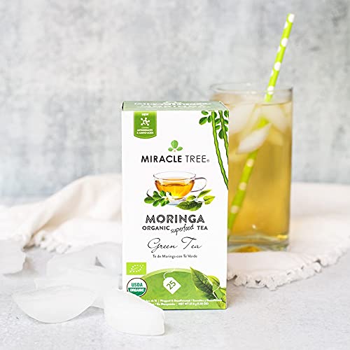 Miracle Tree - Organic Moringa Superfood Tea, 25 Individually Sealed Tea Bags, Green Tea (Keto, Detox, Energy & Immunity Booster, Vegan, Gluten-Free, Organic, Non-Gmo, Decaffeinated) #TOP6