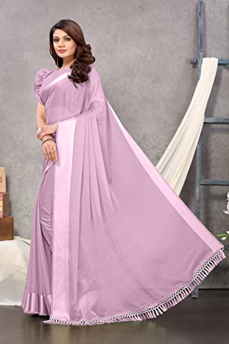 Image of MIRCHI FASHION Women's Stylish Satin Chiffon Solid Saree with Blouse Piece