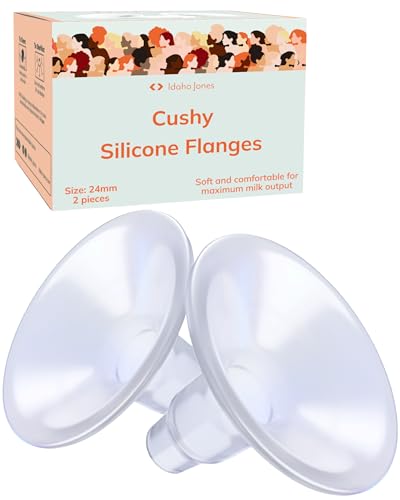 Image of Larger Cushy Silicone Flanges, Breast Shields - Replacement Pump Parts - for Spectra, Lansinoh, Medela Pumps - Great for Elastic Nipples - Double (2 Pack) - 24mm