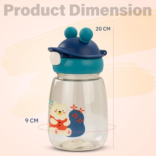 Image of BAYBEE SnowSip Baby Sipper Bottle with Straw for Kids | Spill Proof & BPA Free Safe Sipper 540ml | Cute Cartoon Design Smooth Sipping & Adjustable Strap | Drinking Water Bottle for School Kids (Blue)
