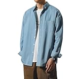 [Easykode] デニムシャツ メンズ 長袖 ワークシャツ ボタンダウン 大きいサイズ トップス カジュアル しゃつ おしゃれ 大人 上着 ゆったり 羽織り 中薄 ロングスリーブ ブラウス ストリート アメカジ ウエスタン Gジャン 普段使い かっこいい服 人気 秋服 秋物 春 秋 saxe 4XL
