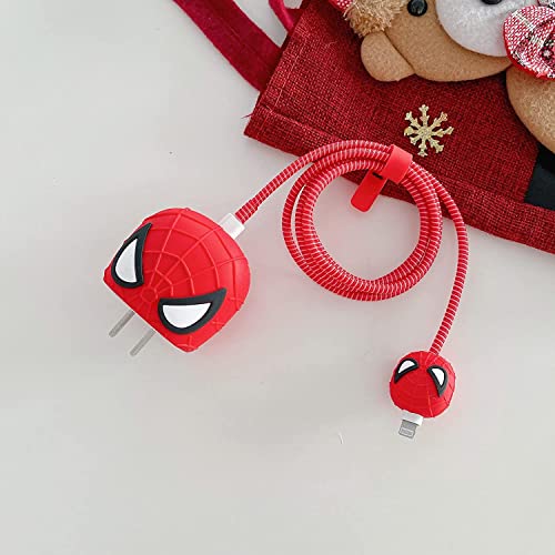 Image of Cartoon 3D Design Protective Case for 18W 20W iPhone 14 13 12 11 Pro Max Fast Charging Cable Adapter Charger, Cute Cartoon Lightning Data Cable Case for iPhone Charger Spiderman