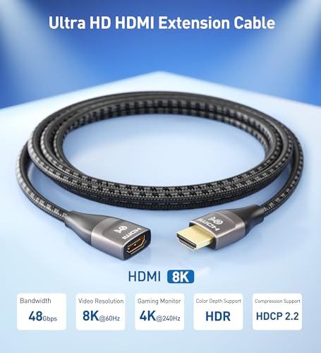 Cable Matters 48Gbps Ultra HD 8K HDMI Prolongation Cable 3.3 ft / 1m (HDMI Cable d'extension mâle à femelle / HDMI Extender Cable) avec 8K @120Hz, 4K @240Hz et HDR Soutien en noir