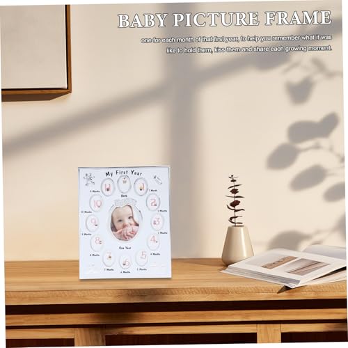 Cadre photo premier mois blanc pour bébé avec support de croissance