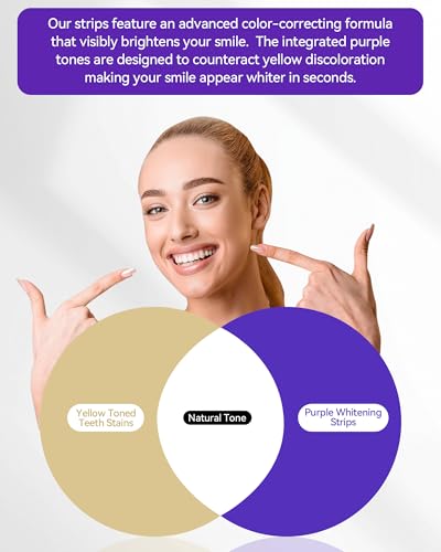 Image of Teeth Whitening Strips, Purple, Enamel Safe, Sensitive, 7 Treatments | Whitens Teeth, Purple Whitening Strips, Removes Yellow Stains and Bad Breath, Color Correction