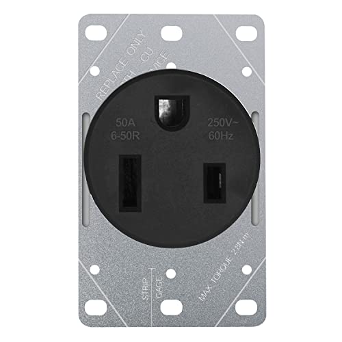 Nema 6-50R Receptacle Outlet 50 Amp Flush Mounting, 2 Pole, 3 Wire 125/250V, Heavy Duty Commercial Industrial Grade Ul Listed, Bekca Black (50A,6-50R) #TOP6