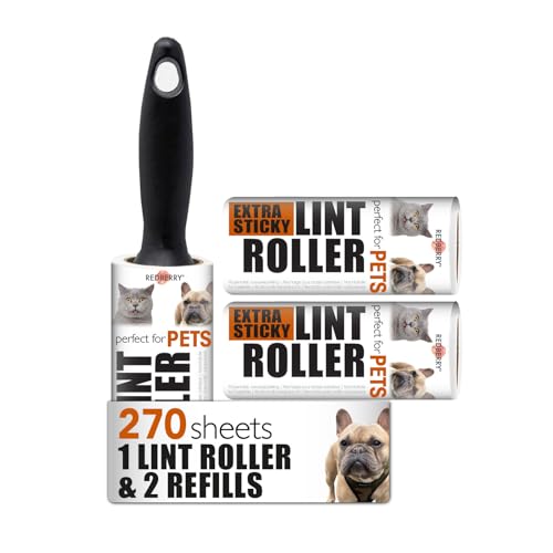 Redberry Value - Juego de Rodillo de Pelusa y Recambio, 270 Hojas, Rodillo Adhesivo para depilación de Mascotas, removedor de Pelo de Perro, removedor de Pelo de Gato, Rodillo Adhesivo para Ropa