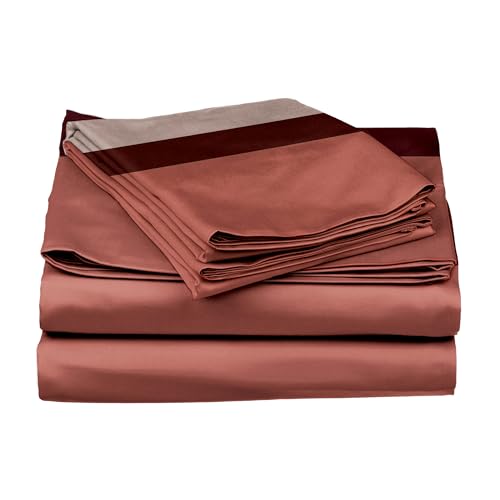 Image of Stoa Paris 300TC UltraSatin Super Size Bedsheet with 2 Pillow Covers, 274cm x 274cm Ideal for King & Double Bed, Gentle on Skin & Hair, Fade & Wrinkle Resistant, Quick Dry, Vogue - Champagne, Wine