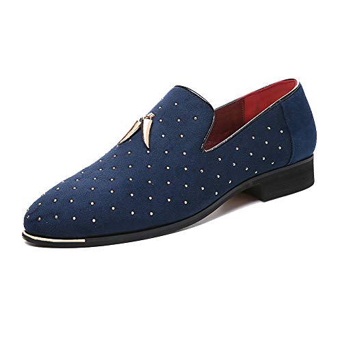 YYQL Men's Gold Rivet Noble Suede Loafers Shoes Pointed Toe Velvet Penny Loafers Party Dress Shoes Size 7-13