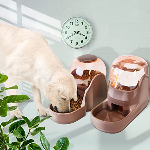 Dogs Cats Automatic Feeder,Small Medium Big Animals Automatic Pet Feeder Set Pet Automatic Water Dispenser and Food Bowl Set,3.8L (Brown) - Thumbnail 6