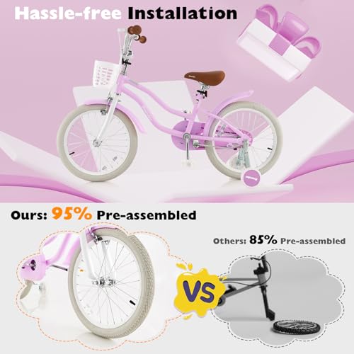 Image of BABY JOY Kids Bike, 12 14 16 18 20 Inch Boys Girls Bike w /Removable Basket | Kids Bicycle with Adjustable Seat & Handlebar, Handbrake & Coaster Brake, Training Wheels or Kickstand (Multi-Color Choices)