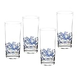 Picture of Spode Blue Italian Decorative Highball Glasses, Set of 4 - 15oz Tall Beverage Tumblers with Traditional Motif & Etched Scenic Border for Water, Cocktails, Mixed Drink Presentation - Housewarming Gift