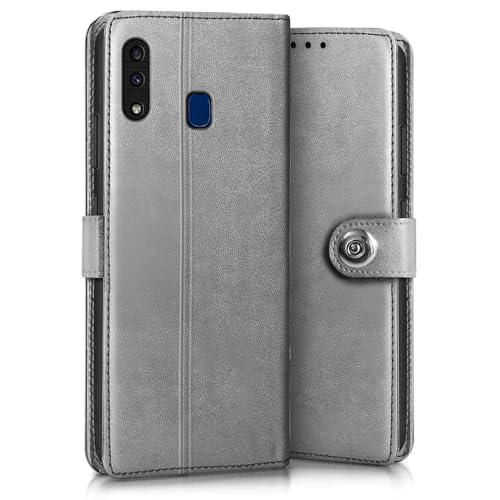 Image of WOW IMAGINE Shock Proof Flip Cover Back Case for Samsung Galaxy A20 | A30 | M10s (Magnetic Button Flip Case | Wallet Pockets & Stand | Leather Finish | Stone Grey)