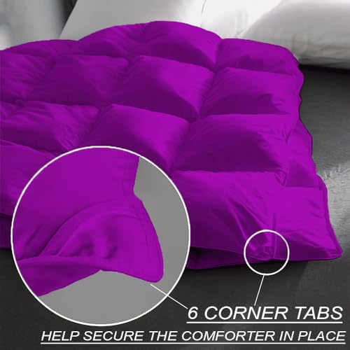 Image of Emperor Size Comforter Set - All Season Down Alternative Bedding Comforter Set - Quilted Duvet Insert with Corner Tabs - Box Stitched Blanket - Breathable, Soft - Purple