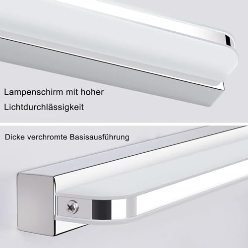 Talwei Spiegelleuchte Badleuchte, Badlampe Wand Edelstahl, Spiegellampe Bad 42cm 9W Für Die, Led Lampe 230V Naturweiß 4000K Wandlampe Badezimmer IP44 Wasserdicht (Neutralweiß)